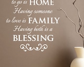 Wall Vinyl Quote - "HOME, FAMILY, BLESSING"