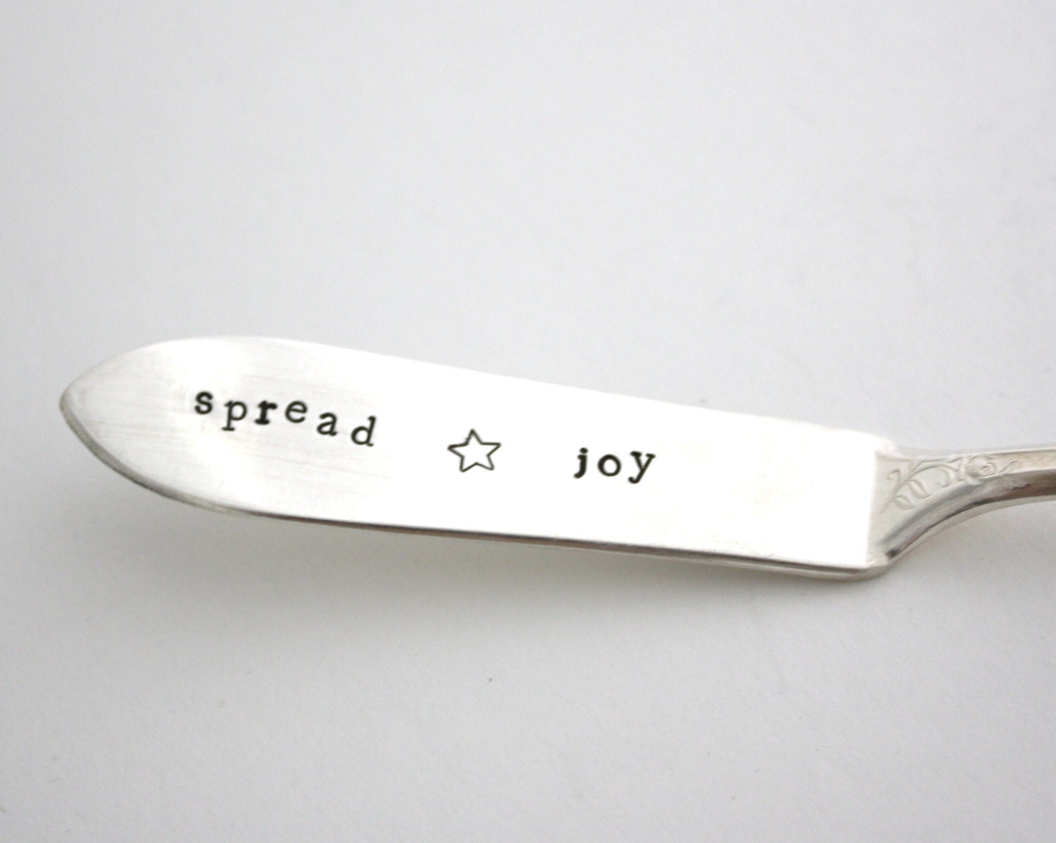 Spread Joy vintage hand stamped knife, butter spreader or cheese knife, unique engagement gift