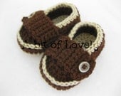 Baby Boy Shoes / Slippers / Booties - Tan & Dark Brown - YOUR choice size - (newborn - 12 months) - photo prop - children