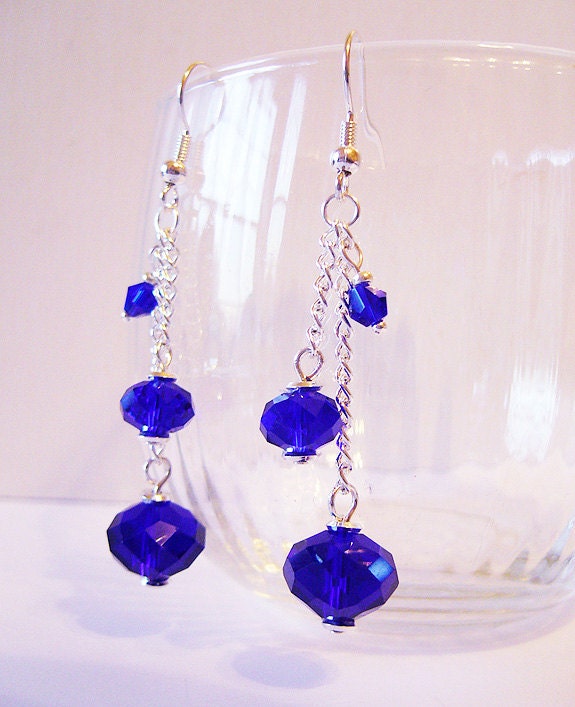 Midnight Blue - Cobalt and Silver Dangle Earrings