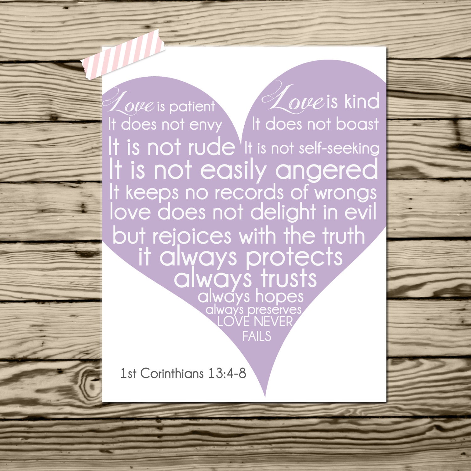 1st Corinthians 13: 4-8 11x14 poster print Love is patient love is kind love never fails bible verse