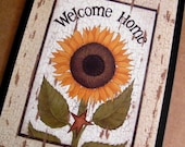 Country Vintage SUNFLOWER WELCOME  HOME Sign Wood Wall Art Decor Metal Barn Star
