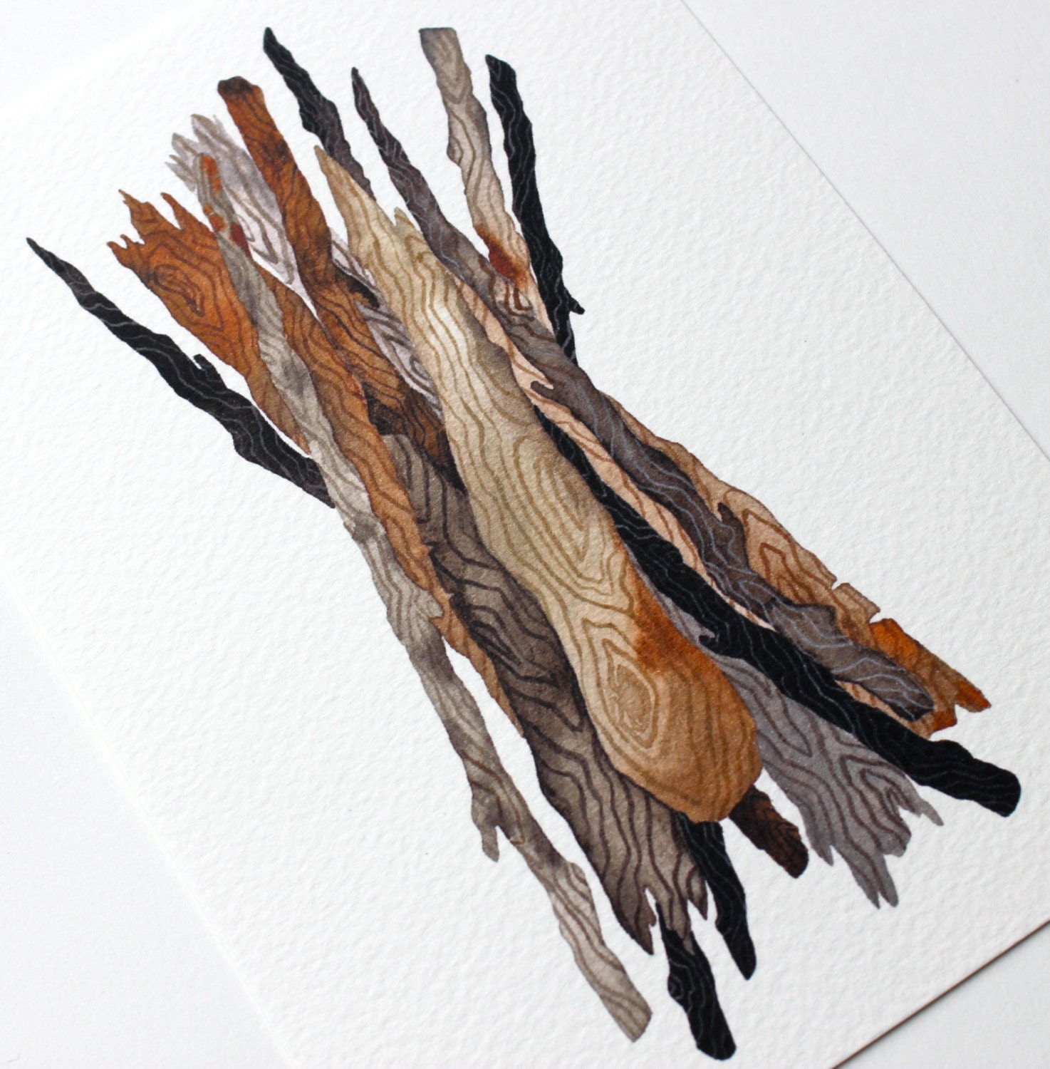 Sticks Nature Art Painting - Watercolor Original Art, wood, nature collections