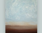 Shabby Chic Large Blue and Taupe abstract Acrylic Painting Titled: Dusk 3 30x36x1.5" By Ora Birenbaum
