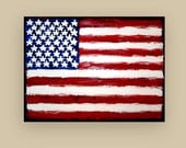 United We Stand 30x40x1.5" Original Abstract American Flag Painting by Ora Birenbaum
