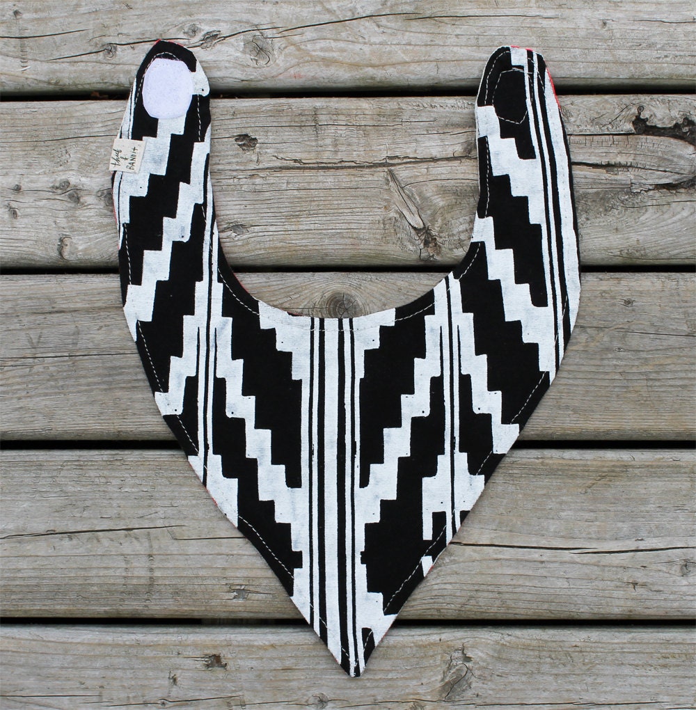 Hand printed reversible Bandana Bib in double 'Southwest' Print