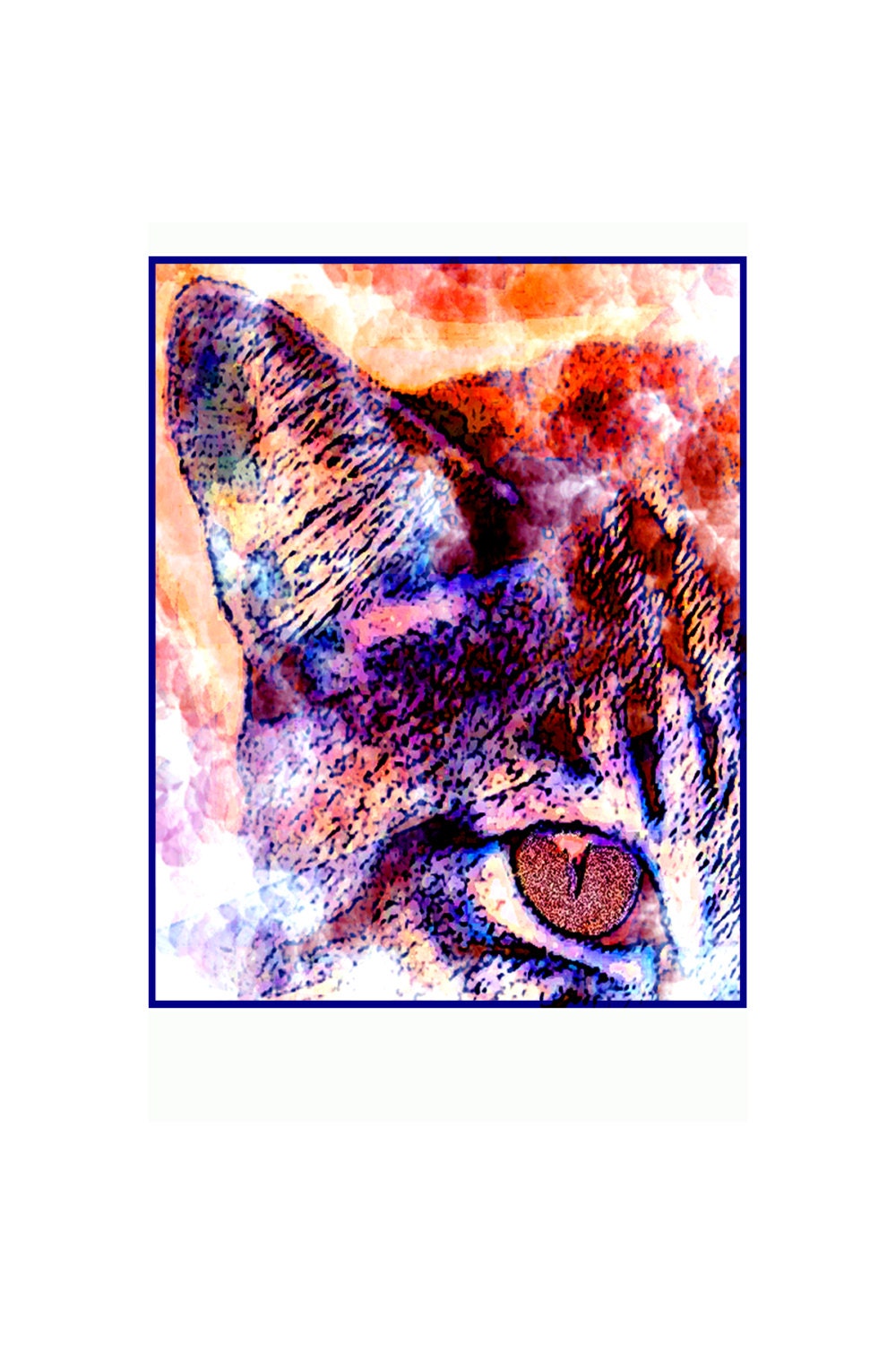 Eye of The Cat.  Modern Art Greeting Card for Cat People and their Friends.  Blue Red or OJ Green - Your Choice.