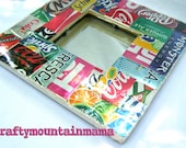 Fabulous Multi Brand Soda Can Mosaic Mirror, Frame 8" x 8"