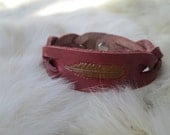 Leather Mystery Braid Bracelet with Feather in Red