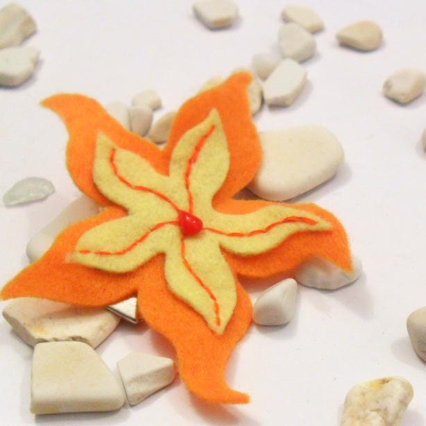 Nectarine Orange and Lemon Zest Yellow Flower Hair Clip, Sea Creatures Felt Starfish, Mermaid - FastCrawl