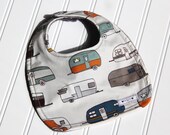 Organic Retro Bib, Organic Cotton and Minky Baby Bib, Camp Sur Baby Bib, Camper Rally Bib