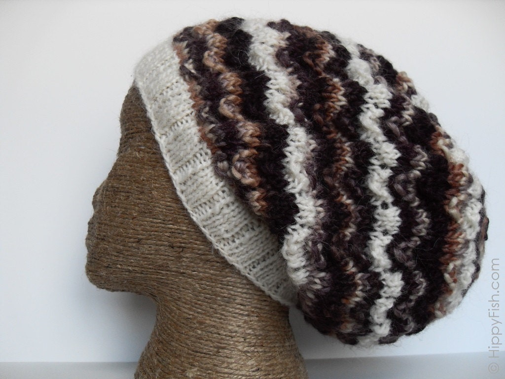 Dread Hat - Dreadlock Tam - Wool Winter Wear - White Purple Tie Dye - Hair Accessory - Knit Slouchy Hat - Lopi