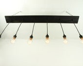Hanging Light Fixture with pendant edison bulbs made from salvaged hardwood floor