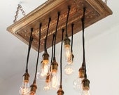 Copper Salvaged barn tin chandy with varying edison-style bulbs