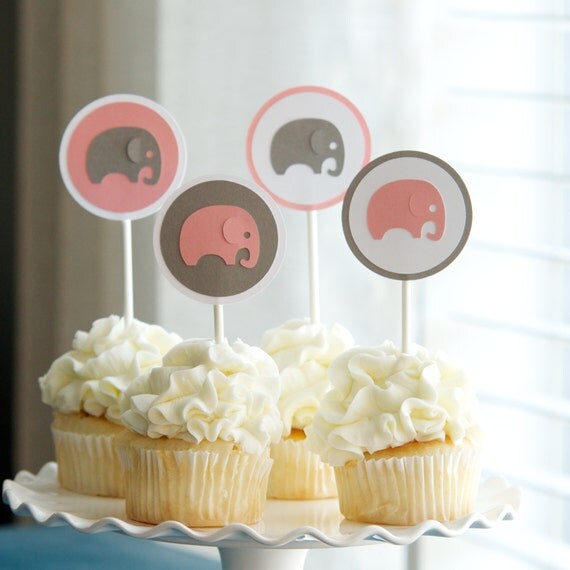 Baby Shower Decoration Elephant Cupcake Toppers Pink Gray Il_570xn