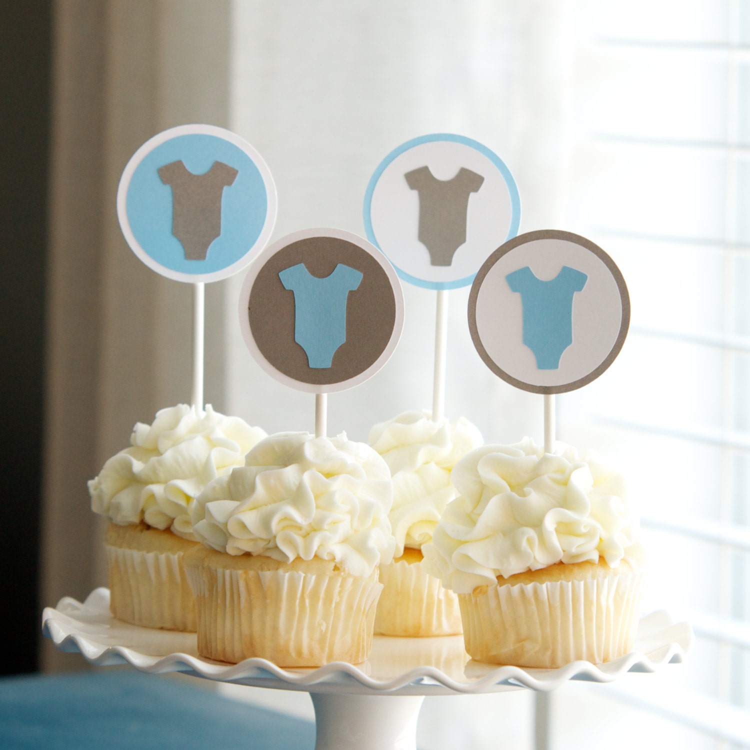 Baby Shower Decoration Cupcake Toppers Blue Gray Infant Bodysuit Il_570xn