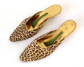 Vintage Leopard Pony Hair Slides Kitten Heel Jack Rogers Size  7 1/2 Narrow
