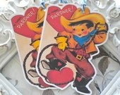 Vintage Hi There Pardner Cowboy Valentine Tags - Set of 4 - Vintage Inspired - Cottage Shabby Chic - Valentine's Day