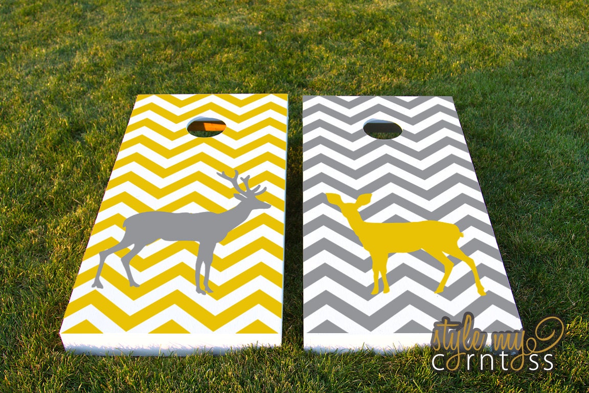 Wedding Cornhole Set  w/ Bags  - Chevron Buck and Doe