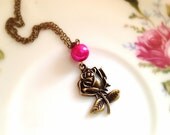 Romantic Rose Necklace. Vintage Style. Brass. Pink Pearl. Romantic. Love. 10 Dollars. Gifts for Her. Antique Gold Tone. Flower. Woodland.