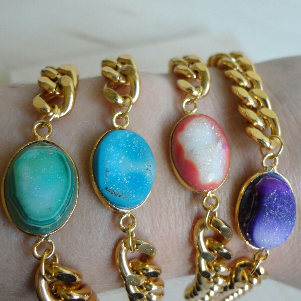 Gold Chain With Druzy Bracelet