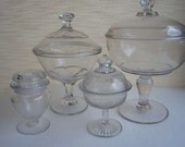 Vintage Set 4 Glass Covered Footed Compotes Weddings Candy