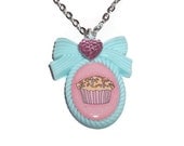 Mint Green Necklace, Kawaii Cupcake Cameo Necklace, Pastel Jewelry