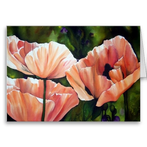 Peach Poppy Greeting Card, Blank Inside
