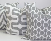 GRAY PILLOW SET.18x18 inch.Decorator Pillow Covers.Printed Fabric Front and Back.Geometric Pillows.Housewares.Home Decor.Cushions.cm