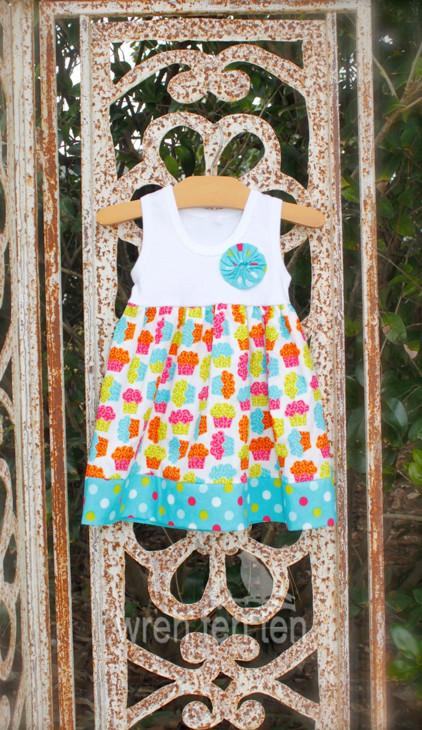 BIRTHDAY TANK DRESS girl's tank dress in cupcake & polka dot fabrics - sizes 6mo- 6