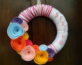 Spring Wreath - Yarn Wrapped Wreath - Bright Eco-Friendly Felt Flower Wreath - 14 Inch