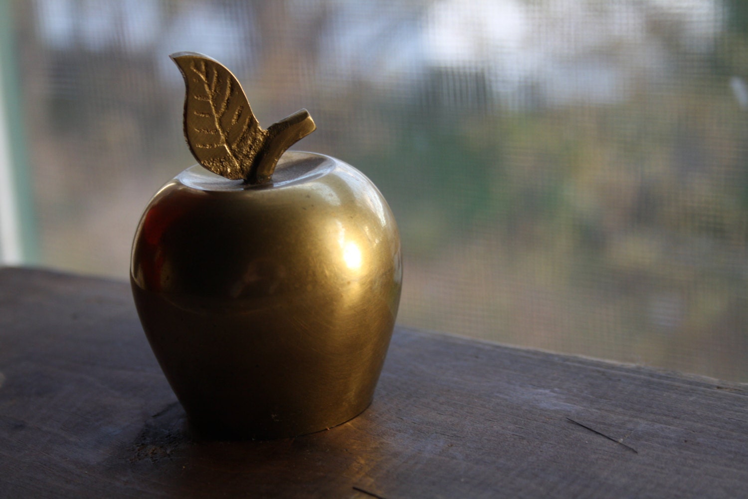 Vintage brass apple / collectible brass bell / retro home office decor