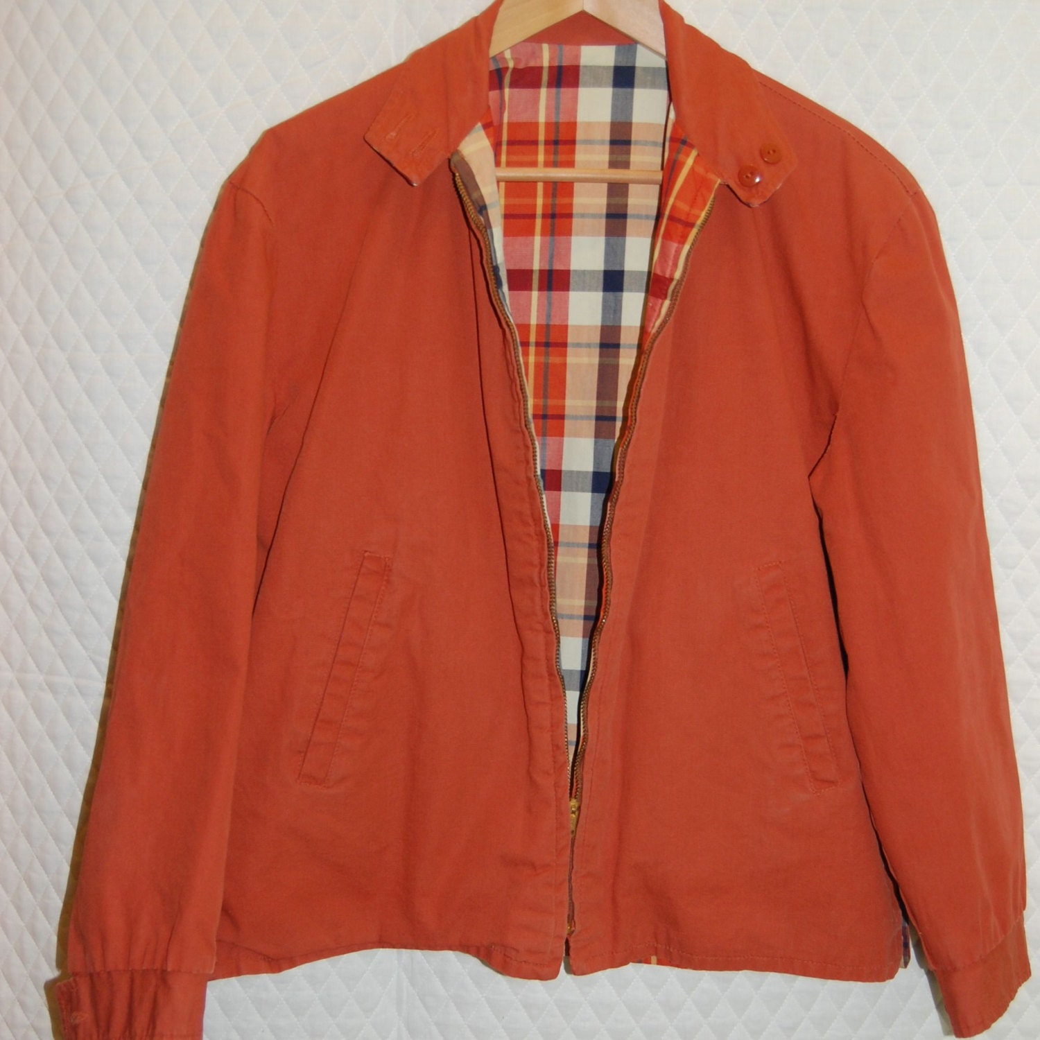 Amazing Orange and Plaid Reversible 1950s Vintage Jacket
