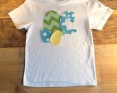 Personalized boys Easter Egg shirt. Green chevron. Aqua blue yellow polka dot and initial. Custom children's clothing by EverythingSorella