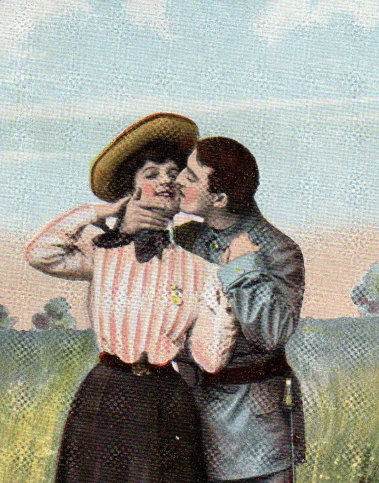 Antique Romantic Couple Tinted Real Photo Postcard Early 1900s