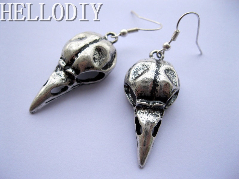 antique silvery bird skull earrings,bird skull pendant---H-055