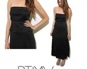 70s STRAPLESS MAXI ruffle pleat column peplum gown dress maxi disco long sexy simple S M