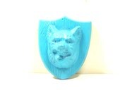 mounted wolf head, faux taxidermy, animal art, wall hanging, home decor, turquoise, wolves, woodland, lodge, hunting