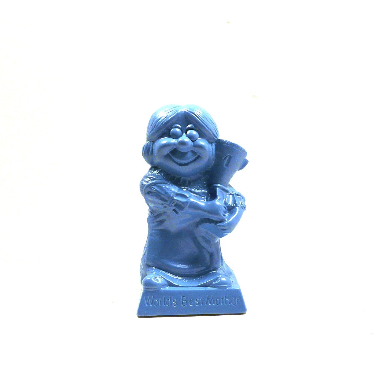 best mother figurine, mothers day, 70s, retro home decor, upcycled, mom, blue, greatest mom