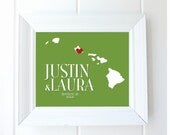 Hawaii Wedding Love Map, 8x10 Fine Art Print