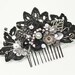 Black hair comb- Floral hair clip- Black Wedding accessories- Wedding Hair accessories- Black Hair Clip- Silver hair comb