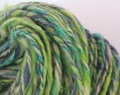 Climbing trees - Hand spun and  hand dyed yarn.Greens, blues, slate grey and mustard, silk and merino.