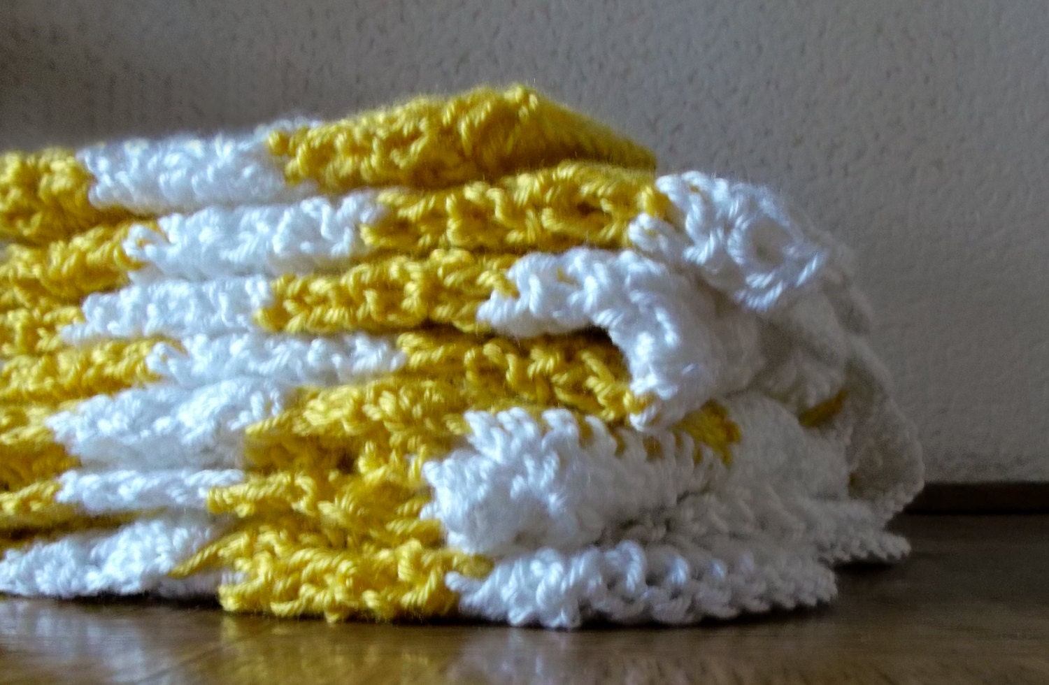 Chevron Afghan Throw Blanket Crochet - Bright Neon Yellow and White Striped Ripple Zig Zag - MTO - Many Colors Available