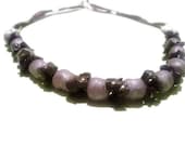 On Sale, Lilac and purple beads necklace crafted with leather strap
