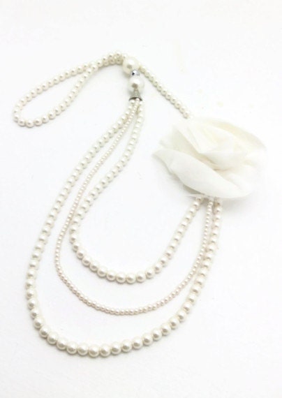 long pearl  with  rose brooch necklace , ivory, Mothers Day, New Collection, gift for mum, OOAK