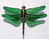 Stained Glass DRAGONFLY Suncatcher, Bright Emerald Green Wings, Textured, USA Handmade - stainedglasswhimsy Stained Glass DRAGONFLY Suncatcher, Bright Emerald Green Wings, Textured, USA Handmade - stainedglasswhimsy