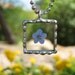 Silver Soldered Beaded Beveled Glass Pendant with a Real Forget Me Not Flower