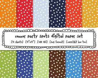 digital paper polka dots, bright party spots paper, red orange yellow navy baby blue brown, instant download - 462