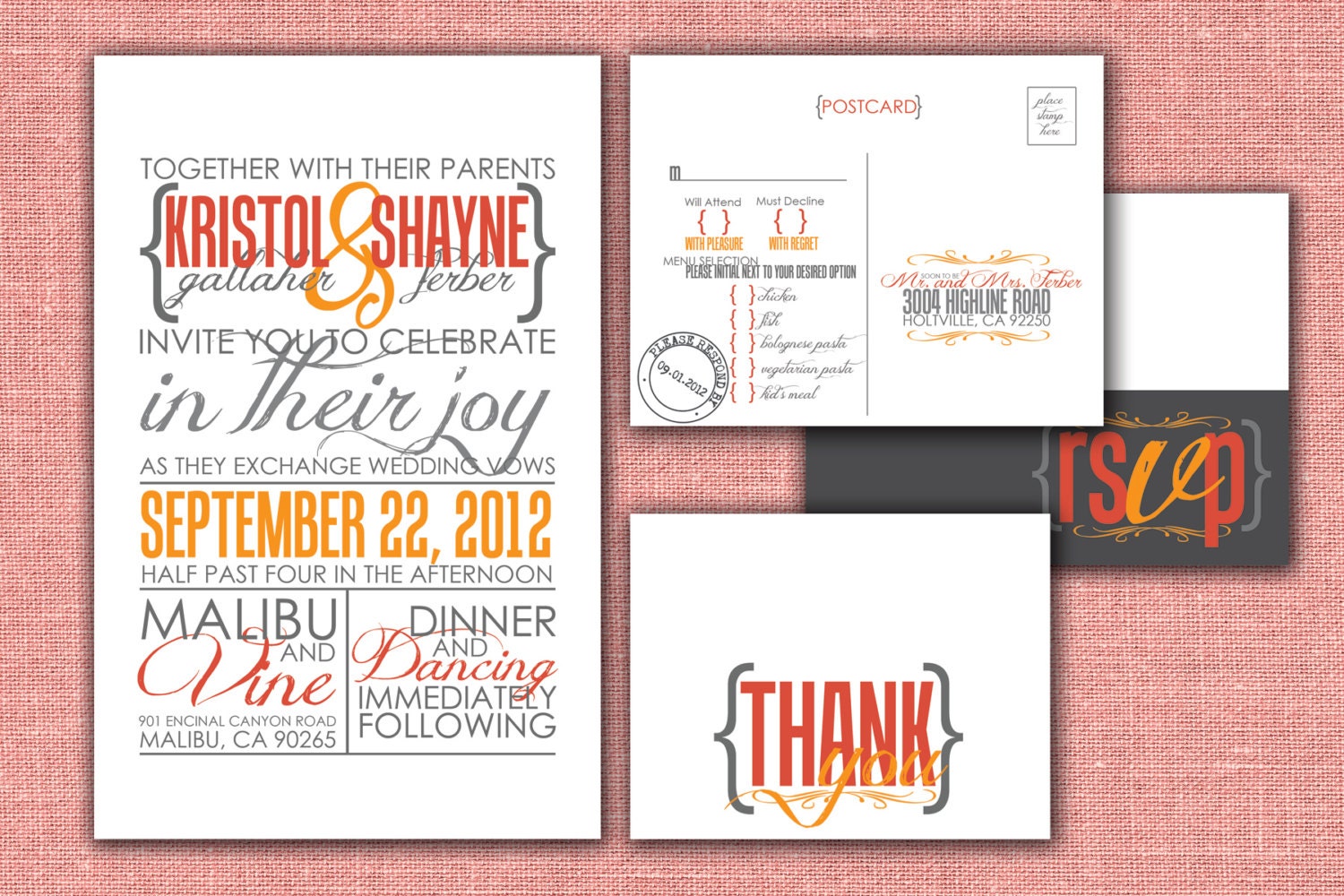 Modern, printable Wedding invitation and RSVP Postcard- Chic and Sleek Design- The Kristol