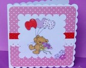 handmade Bear with MUM Balloons card suitable for Mother's Day, Birthdays, blank or can personalise